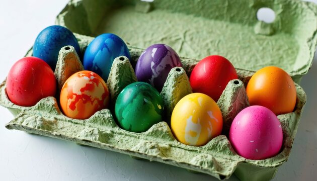 Colorful easter egg decorating event kitchen table photo indoor close-up creative festivity