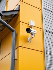 Surveillance camera installation urban area security equipment modern architecture side view safety monitoring