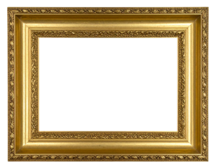 Ornate antique gold picture frame with intricate floral and leaf pattern carvings.