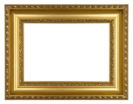 Naklejki Ornate antique gold picture frame with intricate floral and leaf pattern carvings.