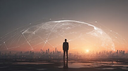 Global Business Vision at Dawn Over Cityscape