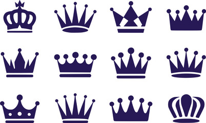 Elegant Set of Navy Blue Crown Illustrations A Symbol of Royalty Authority Power and Sophistication For Creative Projects or Designs