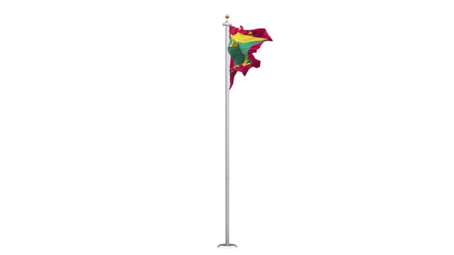 Grenada flag waving 360-degree rotation looping, transparent background, with alpha matte layer for transparency in the background.
