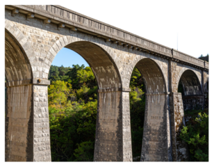 Side Perspective of Aged Concrete Bridge with Support Columns, isolated on transparent background PNG