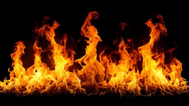 Slow motion flames rising on black background for cinematic loop