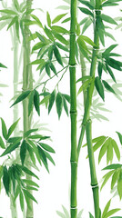 Obraz premium Fresh green bamboo on white showcasing natural minimalist strength