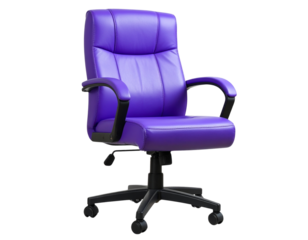 Purple Leather Office Chair with Wheels, Front View, isolated on transparent background PNG