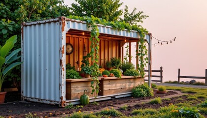 Repurposed Shipping Container Garden Scenic Overlook Outdoor Structure Nature Setting Creative