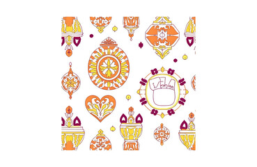 Vibrant Islamic lantern patterns in warm orange and yellow hues, perfect for Ramadan and cultural celebrations, creating festive ambiance