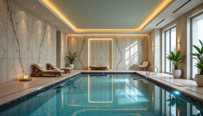 Wellness Spa Interior with Retro Style Pool Urban Retreat Digital Luxurious Environment Aesthetic Viewpoint