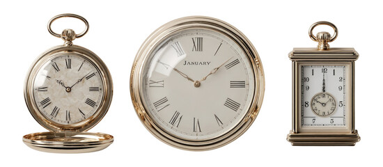 Vintage Clocks Set on Transparent Background for Creative Design Use