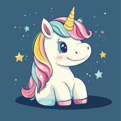 Cute unicorn cartoon illustration, vector style simple color