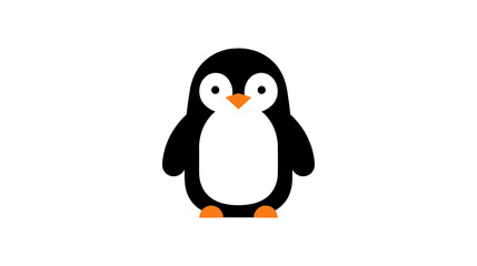 Fototapeta premium cute, cartoon-style penguin with a black body, white belly, and orange feet, symbolizing innocence and charm.