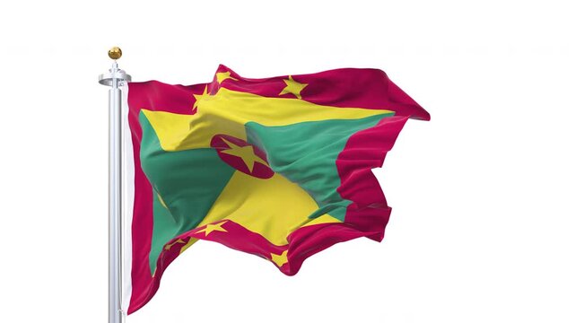 Grenada flag waving looping with transparent background, with alpha matte layer for transparency in the background.