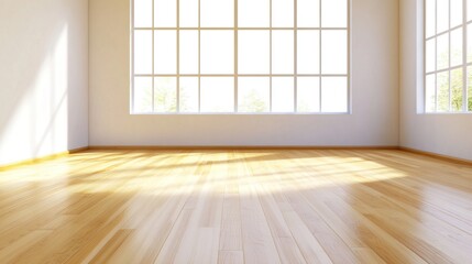 Fototapeta premium Sunlit Empty Room with Hardwood Floor and Large Windows