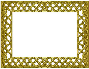 Obraz premium Ornate golden rectangular frame with intricate interwoven Celtic knotwork pattern.