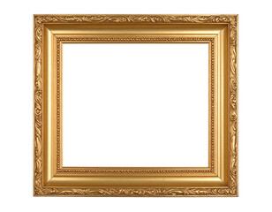 Ornate rectangular gold picture frame with intricate baroque carvings and a beaded inner border.