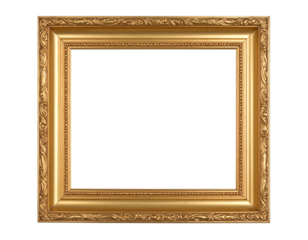 Ornate rectangular gold picture frame with intricate baroque carvings and a beaded inner border.
