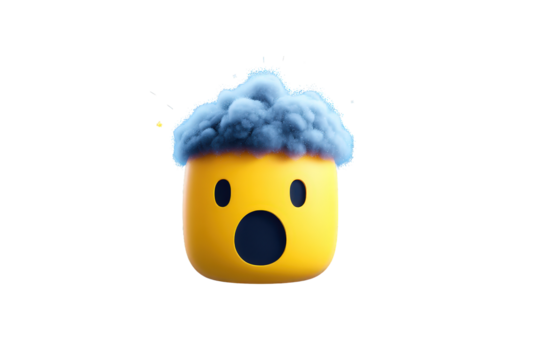 Emoji with Cloud Head Surprised Expression on Transparent Background