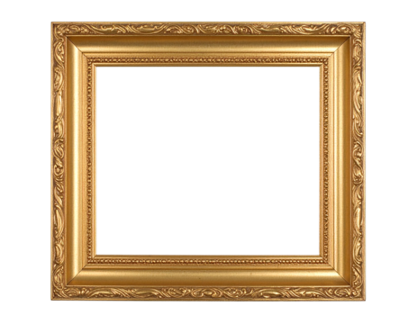 Ornate rectangular gold picture frame with intricate baroque carvings and a beaded inner border.