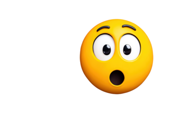 Surprised Yellow Emoji Face with Wide Eyes and Open Mouth on Transparent Background