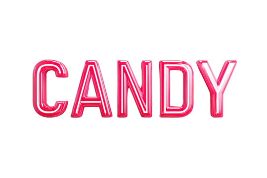 Bright Pink Neon Candy Sign on Transparent Background for Sweet Shop or Dessert Bar