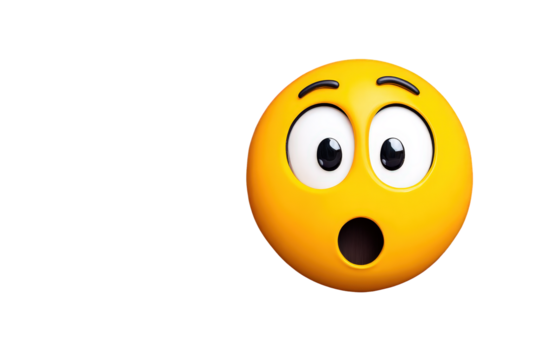 Surprised Yellow Emoji Face with Wide Eyes and Open Mouth on Transparent Background