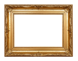 Ornate antique gold picture frame with intricate baroquestyle carvings and a distressed gilded finish.