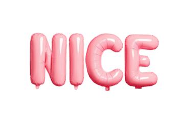 Pink Balloon Letters Spelling Nice on Transparent Background