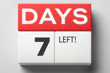 7 Days Left Block Calendar with Red Header and Bold Black Number on White Background for Countdown