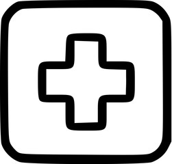 Fototapeta premium Simple black outline of a white plus sign inside a square, a common medical symbol.