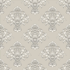 Seamless Damask Pattern Beige Background Cream White Floral Vector for Wallpaper Fabric Tile