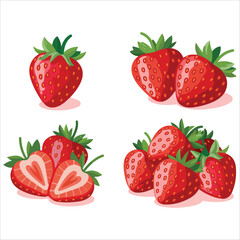 fresh juicy strawberries with cut halves vector graphic plain background