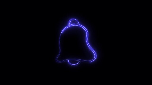 a neon notification bell icon. Neon Style: It features a glowing, electric blue outline, typical of neon lighting. 
