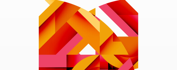 Obraz premium Abstract geometric shapes, vibrant reds, oranges dominate composition. Clean lines, modern design, minimalist aesthetic present.
