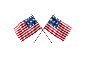 Two american flags crossed isolated on transparent background