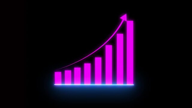 business graph showing growth Neon business growth concept animated. Neon line business graph.