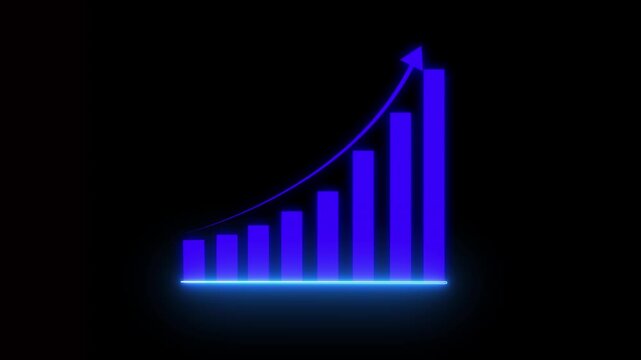 business graph showing growth Neon business growth concept animated. Neon line business graph.