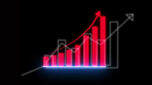 business graph showing growth Neon business growth concept animated. Neon line business graph.