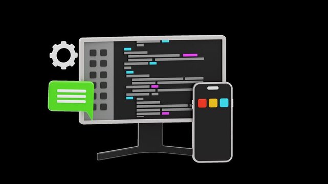 3D Animation of Web Page Backend Programming Software Application Development | Alpha Channel