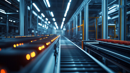 Fototapeta premium Factory conveyor belt system automated production line industrial manufacturing process