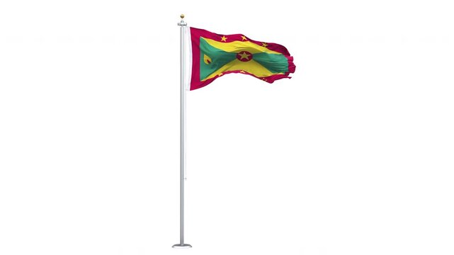 Grenada flag waving looping with transparent background, with alpha matte layer for transparency in the background.