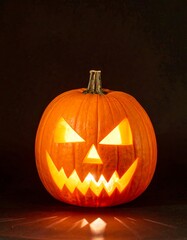 Obraz premium Illuminated Jack-o'-Lantern on Dark Background halloween background