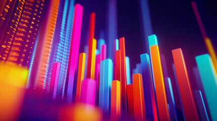 Obraz premium Vibrant colorful bars and digital data streams create a dynamic visual representation of information flow and growth