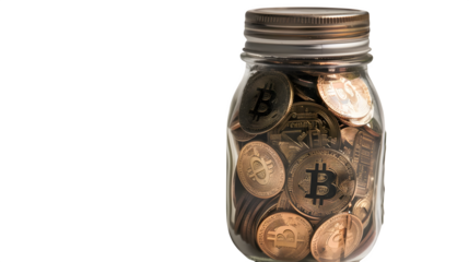 Grow your digital wealth securely with a jar full of Bitcoin crypto coins