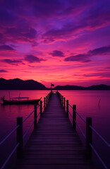 Fototapeta premium The sky is tinged with soft pastel colors, a mix of pink, purple, and blue.