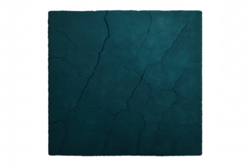 Teal cracked surface revealing textural decay, exposing fragile structural breakdown against transparent backdrop