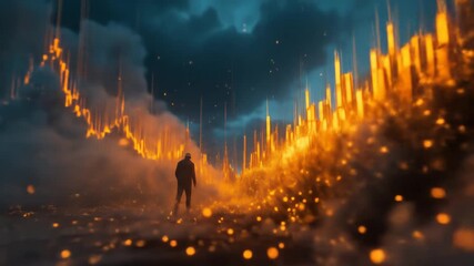 Solitary Figure Walks Through a Fiery, Mystical Cityscape - Powered by Adobe