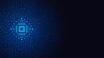 Chip processor on motherboard background. Futuristic microchip processor. Digital chip. Central processing unit technology background
