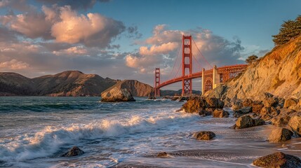 Golden Gate Bridge at sunset over the ocean (1)